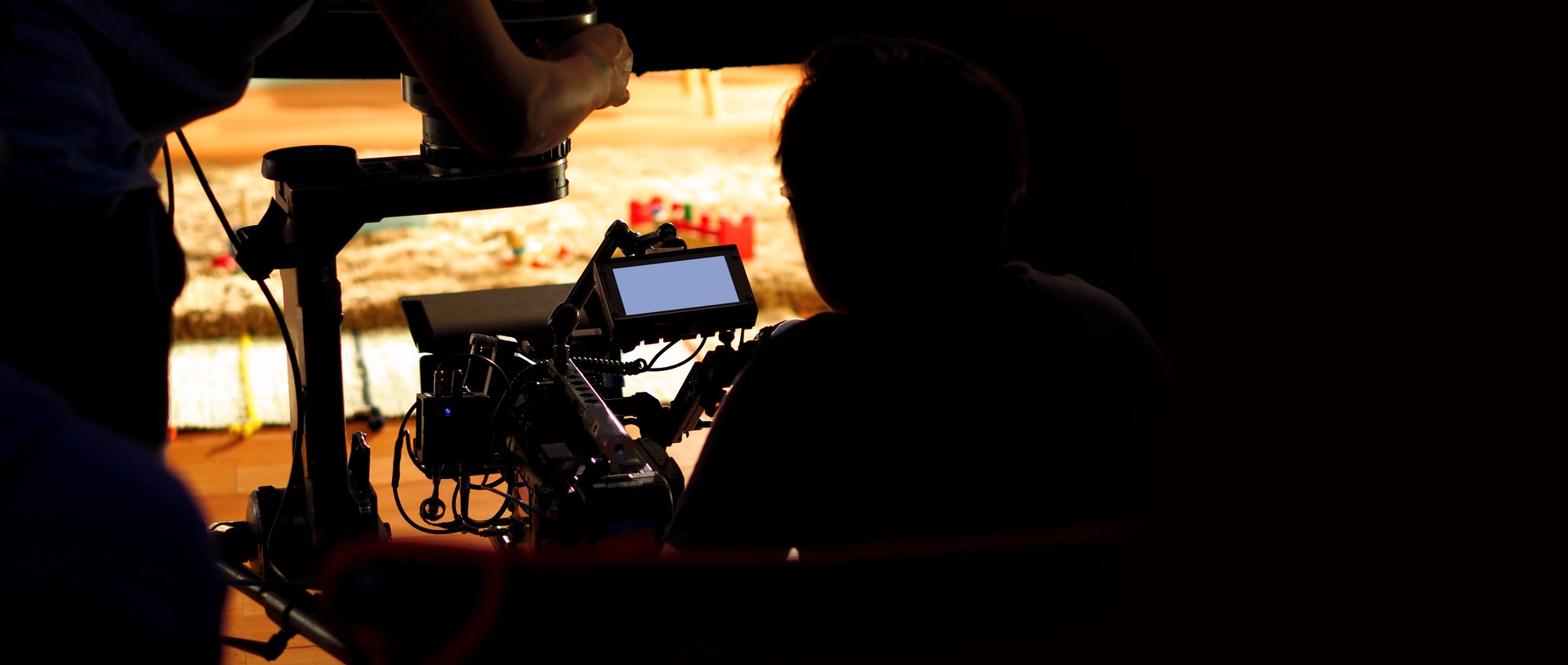 Behind the scenes of video production in studio which filming a online movie with professional set u