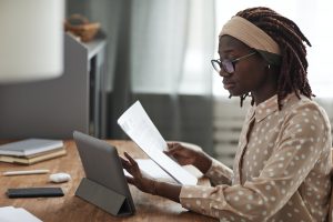African American Woman Studying Online