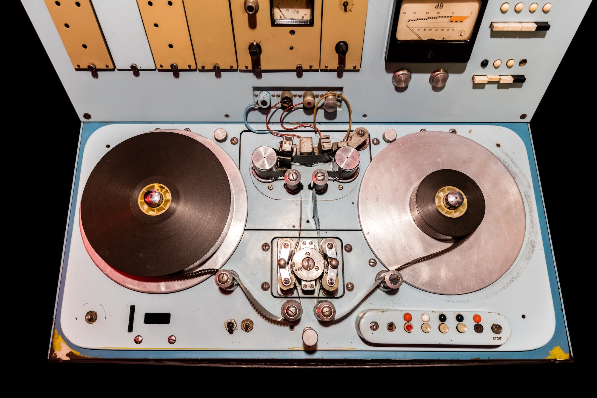 Vintage deck with switches and old reels